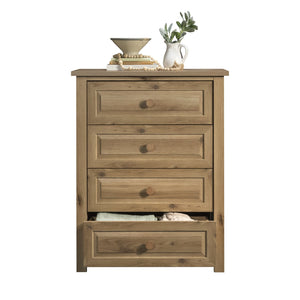 English Elm 4-Drawer Chest with Safety Interlock, Brown Engineered Wood, Compact 4-Drawer Storage for Home Decor B356P354463