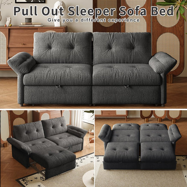 English Elm This Chenille Convertible Sofa Bed Seats Three and Unfolds Flat for Guests Easily Grey W3820S00046