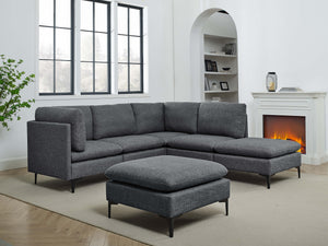 English Elm Linen Upholstered Modular Sectional Sofa with Tall Black Metal Legs for Open Living Dark Gray B2748S00113