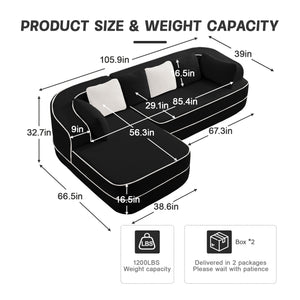 English Elm 106" Teddy Fabric Sofa - Plush L-Shaped Chaise, No Assembly, High-Density Comfort For Modern Living Rooms W714S01426