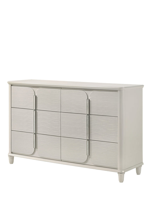 English Elm Laveda Pearl Finish Dresser with Six Spacious Drawers, Hidden Jewelry Tray, Durable Modern Design White 66 L x 21 W x 38 H B2726P269277