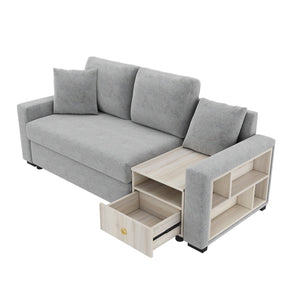 English Elm Modern Chenille Upholstered Sofa with Console Storage Armrest for Living Room Grey N763S000062E