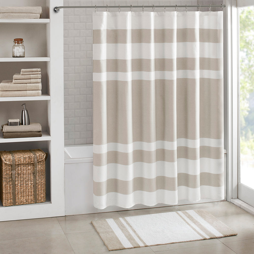 JLA Home Madison Park - Reversible Cotton Bath Rug - Plush, Highly Absorbent Spa-Style Mat, Machine Washable, Dual-Texture Design Taupe MP72-1486