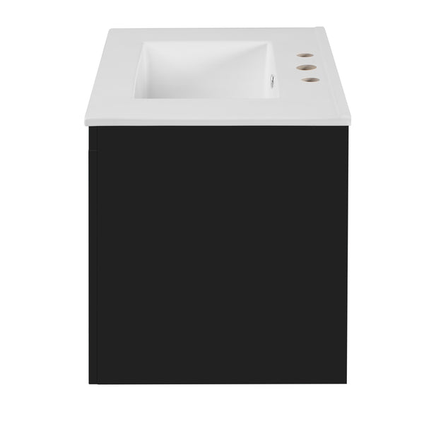 English Elm 30" Bathroom Vanity with Sink — Wall-Mounted Ceramic Basin, Soft-Close Storage, Floating Modern Design Black N710S324096B