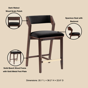 English Elm Counter Stool Velvet Upholstered Walnut Frame with Gold Footrest for Kitchen Bar B365P398016