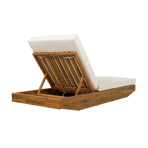 English Elm Boat-shape Acacia Wood Outdoor Chaise Lounge Slatted Teak Finish Poolside Recliner N770P380117T_65429.00CUSH