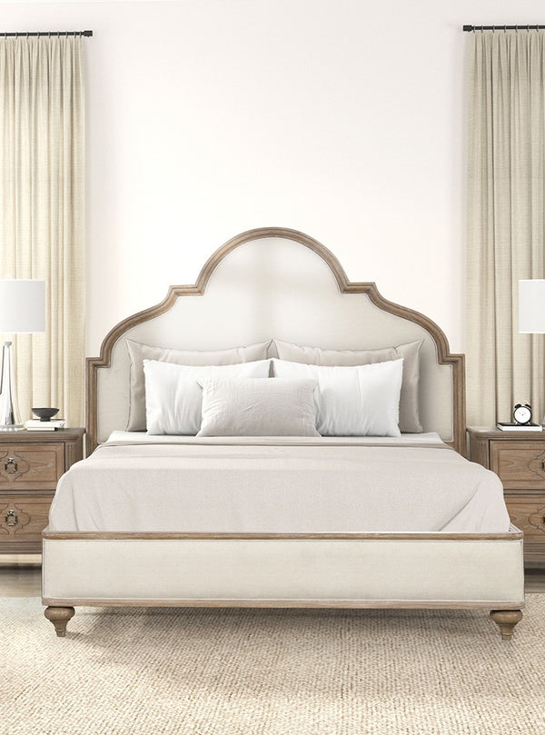 English Elm Gorgeous Transitional Queen Bed with Solid Wood Frame, Upholstered Headboard, Unique Legs, Elegant Statement Oak,Rustic 85 L x 13 W x 7 H B2741S00416
