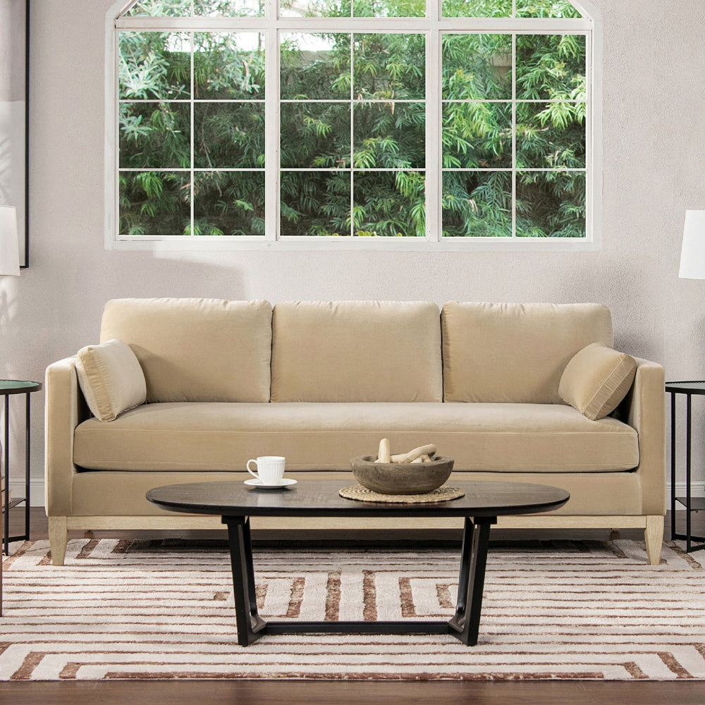 English Elm Jennifer Taylor Home - Knox 84" Spacious Modern Farmhouse Sofa In Fawn Brown Velvet - Cozy, Durable, Family-Friendly Comfort B2719P238336