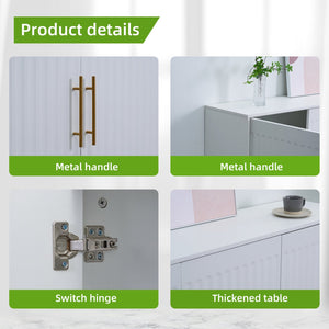 English Elm 3-Door Fluted Sideboard with Gold Handles, 55" White Buffet Cabinet for Kitchen Dining Living Room W2282P220597