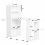 English Elm Homcom Modern Home Office Desk With 6-Tier Storage Shelves, 47" Writing Table With Bookshelf, White