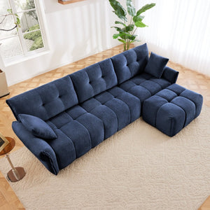 English Elm Three-Seat Sofa Set With Ottoman, Textured Blue Chenille & High-Resilience Cushions For Comfort W714S01149-GIGA
