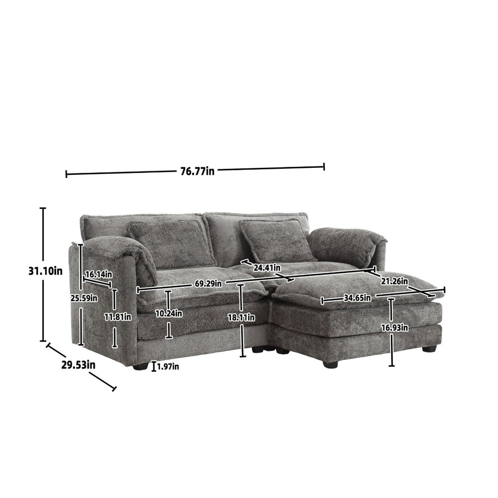 English Elm United Cozy Chenille Double Sofa With Removable Armrests, Footstool & Side Pockets For Storage W1568S00130-GIGA