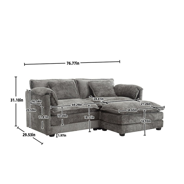 English Elm United Cozy Chenille Double Sofa With Removable Armrests, Footstool & Side Pockets For Storage W1568S00130-GIGA
