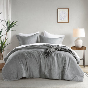 JLA Home Comfort Spaces - Chambray microfiber comforter set with denim-inspired texture, breathable all-season plush, Oeko-Tex certified Grey AM10-0060