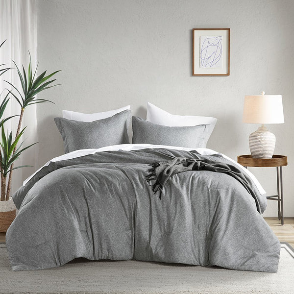 JLA Home Comfort Spaces - Chambray microfiber comforter set with denim-inspired texture, breathable all-season plush, Oeko-Tex certified Grey AM10-0060