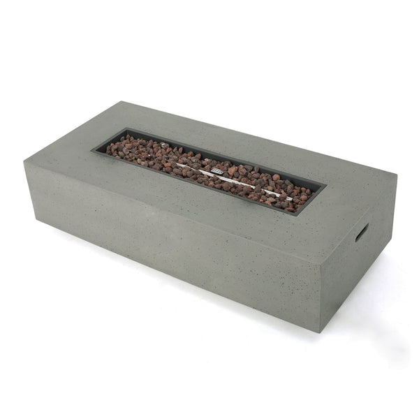 English Elm 50000 Btu Rectangular Mgo Concrete Propane Fire Table for Outdoor Patio Gatherings 59242.00WHI-50K_59243.00WHI