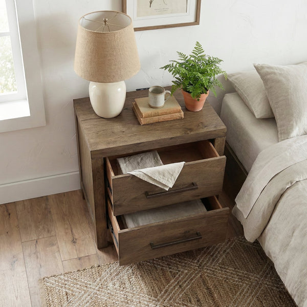 English Elm Rustic Oak Veneer Nightstand with Usb Charging Hub Dovetail Drawers Bedroom Storage B011P467871
