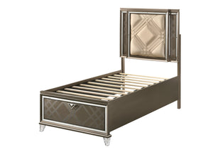 English Elm Skylar Champagne Full Bed with LED Touch Light, Diamond Tufted PU, Mirrored Trim & Storage Drawers B2726S00315