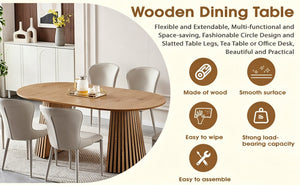 English Elm Wooden Oval Extendable Dining Table with Slatted Legs Seats up to Six Mid-century W3590P426263