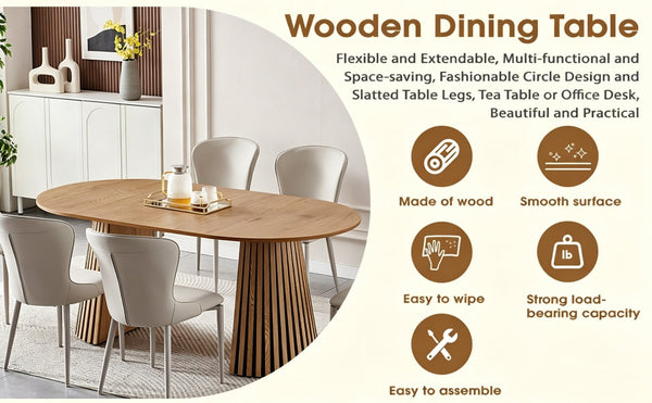 English Elm Wooden Oval Extendable Dining Table with Slatted Legs Seats up to Six Mid-century W3590P426263