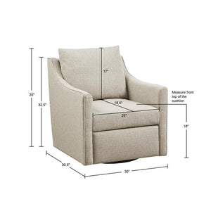 English Elm Swivel Armchair by Martha Stewart Bedford Collection in Natural Polyester — Piped Arms, 360° Comfort, Durable Fabric, Removable Cushions, No Assembly Needed B035P148423