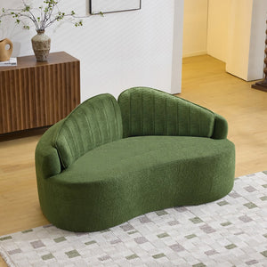 English Elm Curved Two Seat Chenille Sofa Sculptural Wave Design for Studio and Small Living Rooms Green W3612P422592