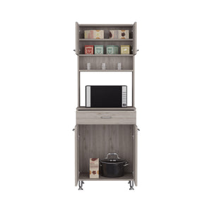 English Elm Della Compact 60" Kitchen Pantry with Countertop, Open & Closed Storage, Drawer & Stable Legs Gray 38.6 L x 18.5 W x 9.4 H B20091841