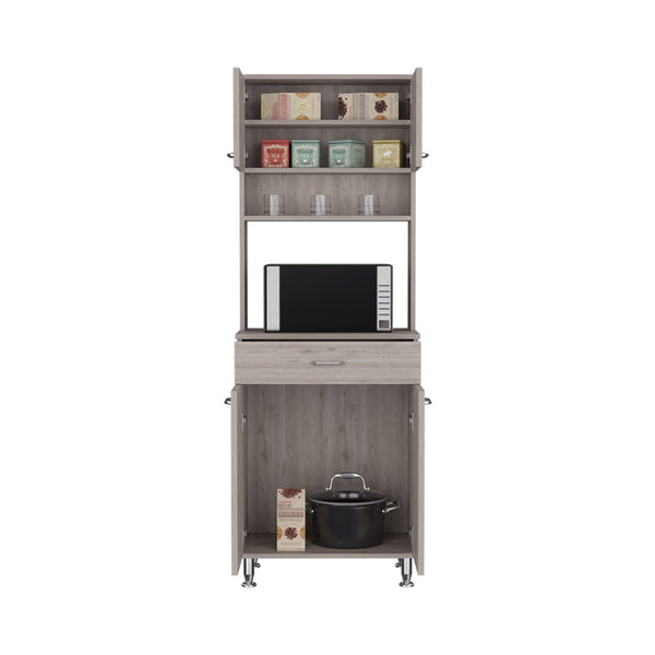 English Elm Della Compact 60" Kitchen Pantry with Countertop, Open & Closed Storage, Drawer & Stable Legs Gray 38.6 L x 18.5 W x 9.4 H B20091841
