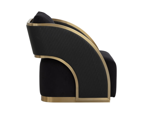 Sunpan Baz Swivel Lounge Chair - Bold Napa Black & Abbington Fabric With Gold Stainless Steel Accents Black Fabric ,Faux Leather 111242