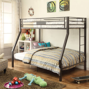 English Elm Sandy Twin-Over-Full Bunk Bed with 20-Slat Support, Full-Length Guardrail & Reversible Ladder, Sandy Brown Finish B062S00522