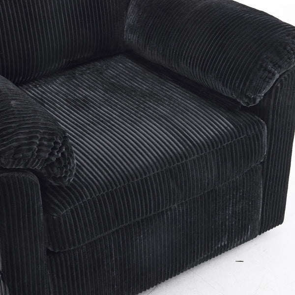 English Elm 33 Inch Oversized Swivel Corduroy Lounge Chair with Plush Chenille Cushioning and Support Springs Black W1829P265018