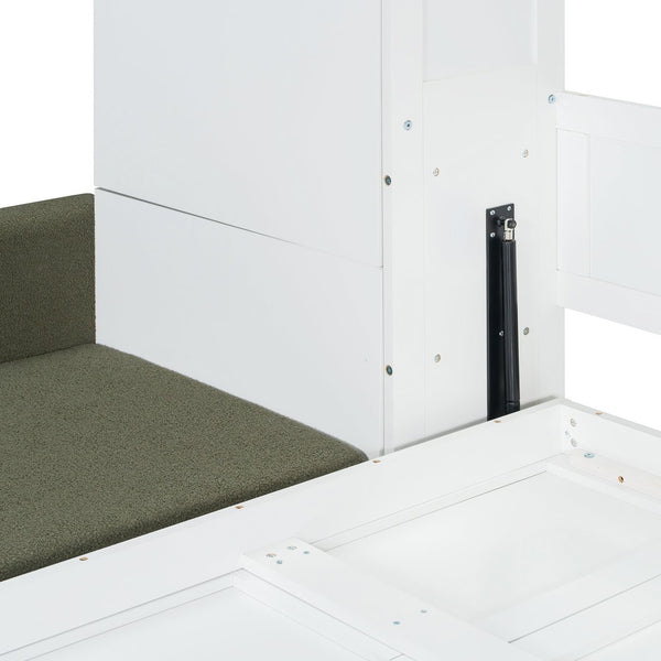English Elm Queen Murphy Bed with L-shaped Velvet Sofa Storage Cabinets for Studio Living White LP000765AAG-1