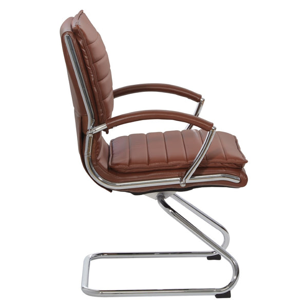 OSP Home Furnishings Guest Faux Leather Office Chair with Chrome Sled Base and Ergonomic Lumbar Support Saddle SPX23595C-U41