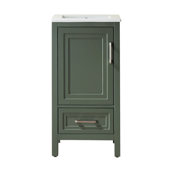 English Elm Fully 18" Freestanding Single Bathroom Vanity with Waterproof 5-Layer Paint, Open Back and Dual Handles Green W1826P351747