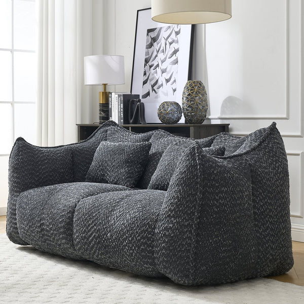 English Elm Soft Plush Foam Beanbag Chair for Two People, Square Recliner Sofa With Superfiber Comfort Embrace Black W1996P252276