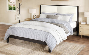 English Elm Solid Wood Queen Platform Bed Velvet Tufted Headboard Architectural Slat Design Black N7090000742B
