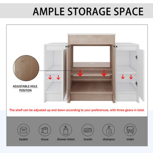 English Elm 48 Inch Freestanding Bathroom Vanity With Ceramic Sink, Adjustable Shelves & Soft-Close Doors W999S00312