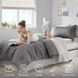 JLA Home Super Listing - Woven Logan Comforter Set with Subtle Stripes, Ultra-Soft Microfiber Reverse, Oeko-Tex Certified Charcoal AM10-0558