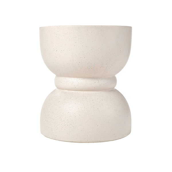 English Elm U_style Hourglass Mgo Concrete Outdoor Accent Table Sculptural Stone Texture Patio Decor Beige N711P422067K