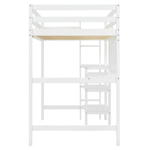 English Elm Twin Loft Bed with Built-in Desk Shelving and Dry-erase Board for Kids Rooms White LT100320AAK