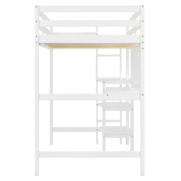 English Elm Twin Loft Bed with Built-in Desk Shelving and Dry-erase Board for Kids Rooms White LT100320AAK