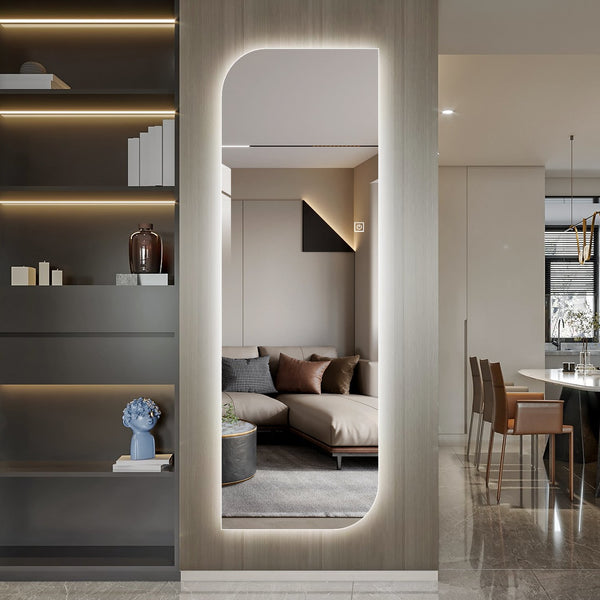 English Elm 65" Arch Full Length Wall Mirror with Dimmable Led Lighting for Bedroom or Entryway W2709P435572