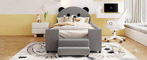 English Elm Twin Velvet Daybed Bear Headboard Hydraulic Storage Kids Bedroom Frame Gray SF000129AAE