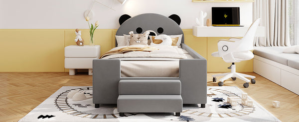 English Elm Twin Velvet Daybed Bear Headboard Hydraulic Storage Kids Bedroom Frame Gray SF000129AAE
