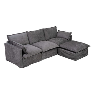 English Elm 93.31" Faux Linen Modular Sectional with Movable Ottoman for Living Room Office W2795S00003