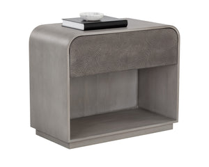 Sunpan Algarve Nightstand: Timeless Mid-Century Design with Antique Gold Accents and Unique Craftsmanship Grey