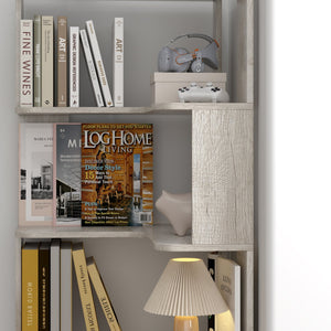 English Elm 6 Tier Freestanding L-Shaped Corner Bookshelf with Anti-Tip, Rounded Corners, 3D Wood Grain Finish Light Gray W2899P372517
