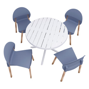 English Elm Summer 5 Piece Round Dining Set Polypropylene Stackable Chairs Oak Legs Modern Style Grey-Blue,White W3450S00039