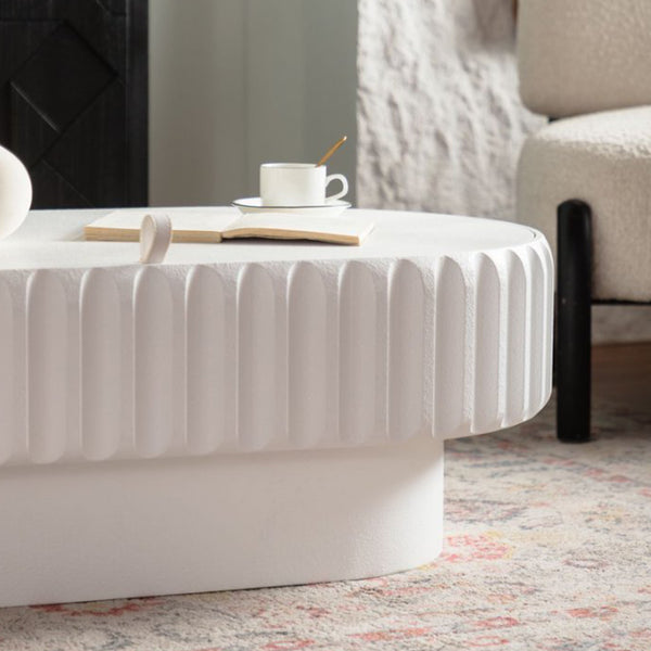 English Elm Fluted White Coffee Table with Hidden Storage Compartment for Modern Living Rooms W3081P389037