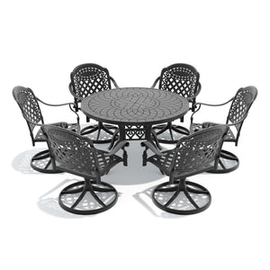 English Elm 7-piece Cast Aluminum Outdoor Dining Set with Swivel Chairs and Round Patio Table W1710S00310